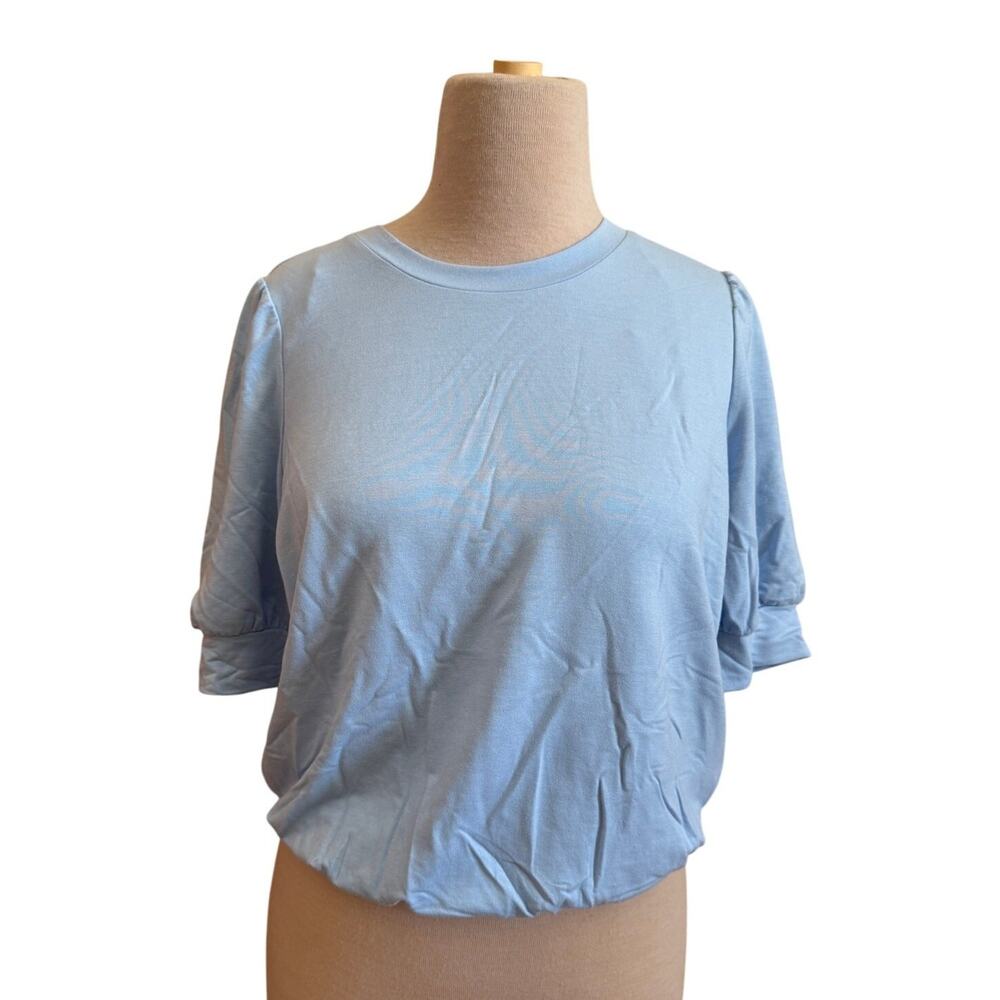 Nanette Top Light Blue Puff Sleeve Elastic Hem Blouse Women’s Size M - NWT